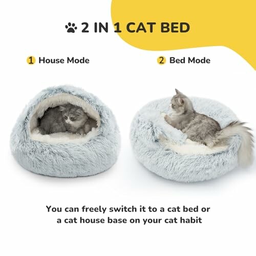 Two modes of a soft cat bed: house and flat.