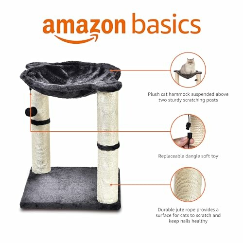 Amazon Basics cat hammock with scratching posts and toy.