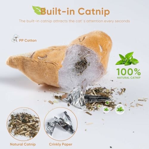 Cat toy with built-in catnip and crinkly paper, featuring PP cotton filling.