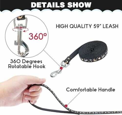 High-quality 59-inch dog leash with 360-degree rotatable hook and comfortable handle.