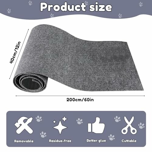 Gray anti-scratch furniture protector roll with dimensions and features.