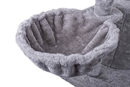 Close-up of a gray plush cat bed.