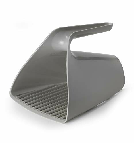 Gray plastic scoop with handle for kitchen or pet use