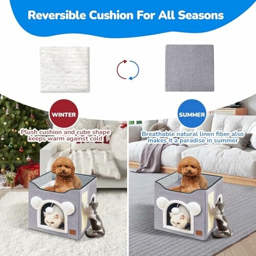 Reversible cushion for winter and summer with pet bed.